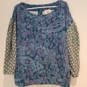 Daily Practice by Anthropologie Floral & Geo Abstract Puff-Sleeved Top - Size M